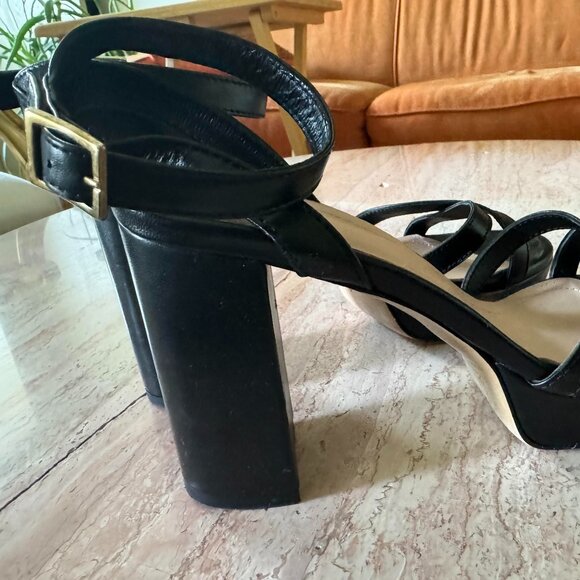 100% Leather Italy 39 Wide size 9 Platform Pump Sandal Ankle Strap BOX open toe - Picture 4 of 6